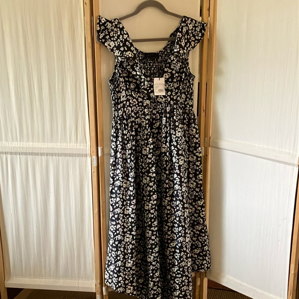 NWT Hatch Black and White Floral Midi Dress